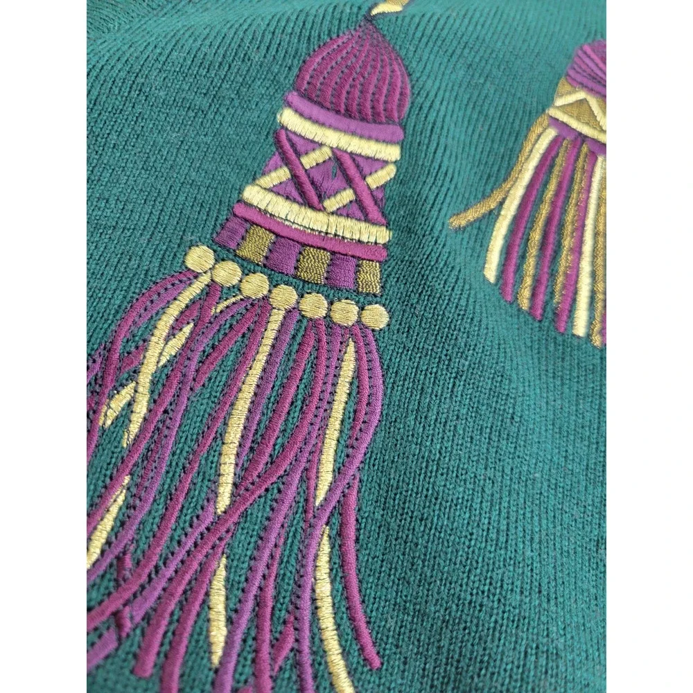 Casual Corner Green Embroidered Wool‎ Blend Cardigan Sweater Women's Size Large
